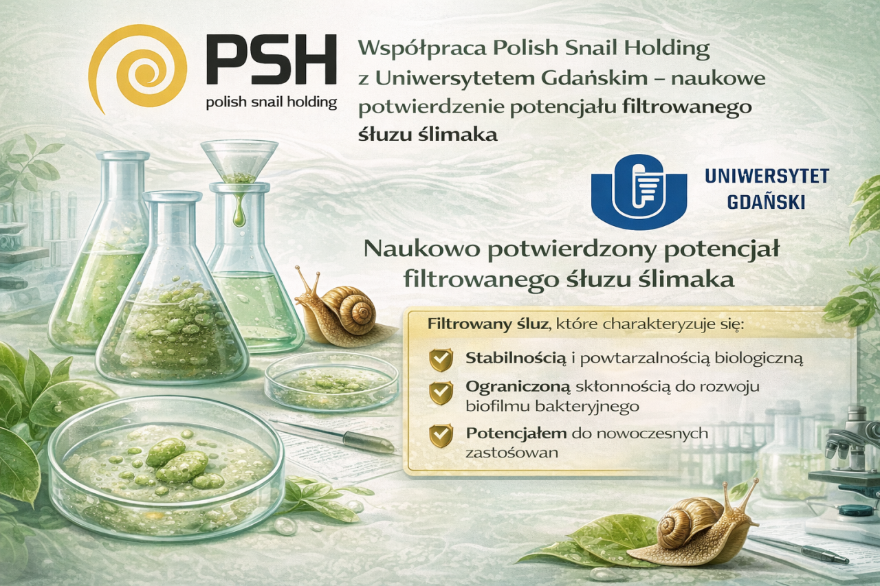Zdjęcie główne #266 - Współpraca Polish Snail Holding z Uniwersytetem Gdańskim – naukowe potwierdzenie potencjału filtrowanego śluzu ślimaka